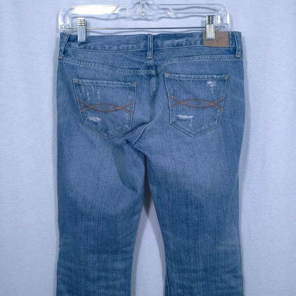 Abercrombie & Fitch jeans Sz 4R Madison Boot cut Low rise Distressed Lt med blue - Picture 8 of 14